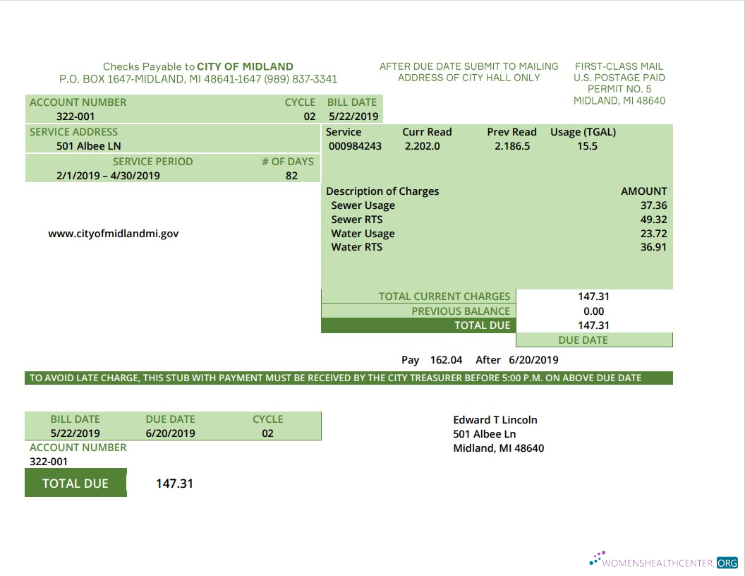 download USA Michigan water utility bill template in Word and PDF (.doc and .pdf) format PDF template